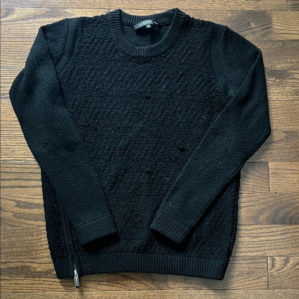 Barbara Bui Textured Black Crewneck Sweater